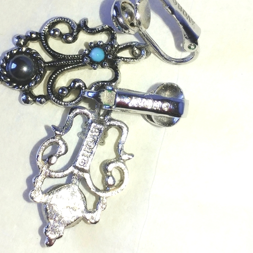 AVON MIRABELLA SET - VINTAGE FAUX TURQUOISE & HEMATITE NECKLACE & EARRINGS - Picture 6 of 11